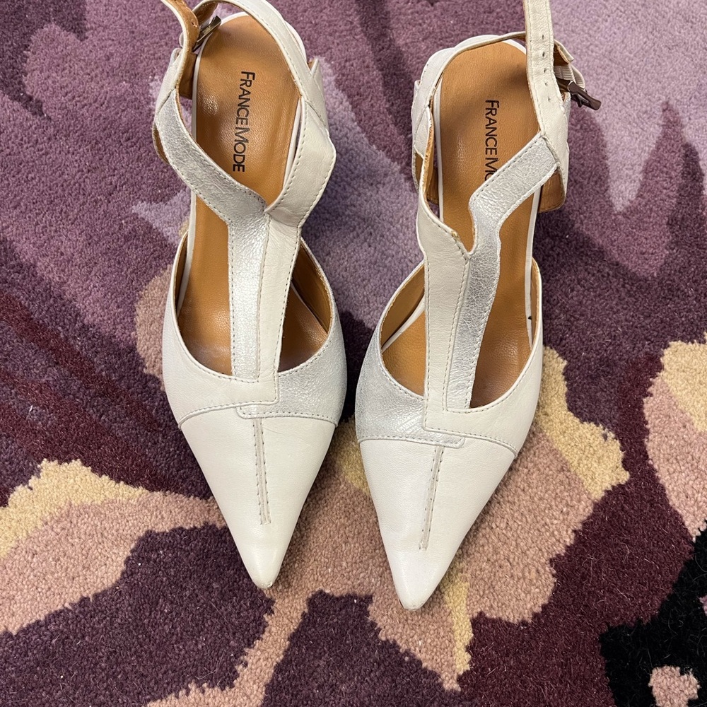 Women's White and silver leather Heels
